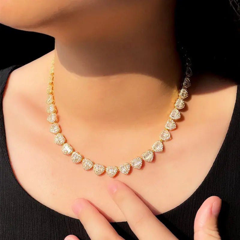 LJUBAV Heart - shaped Clustered Cuban Necklace - Stellar Sparque