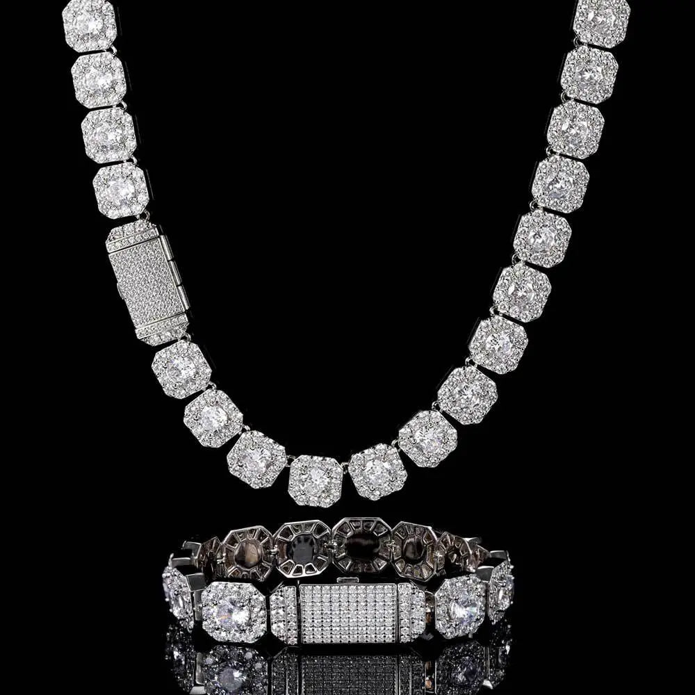 Prince 12mm Clustered Tennis Bracelet White Gold - Stellar Sparque