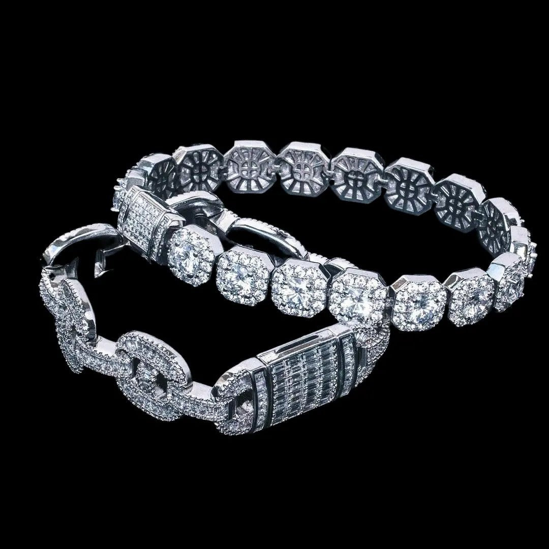 Prince 12mm Clustered Tennis Bracelet White Gold - Stellar Sparque