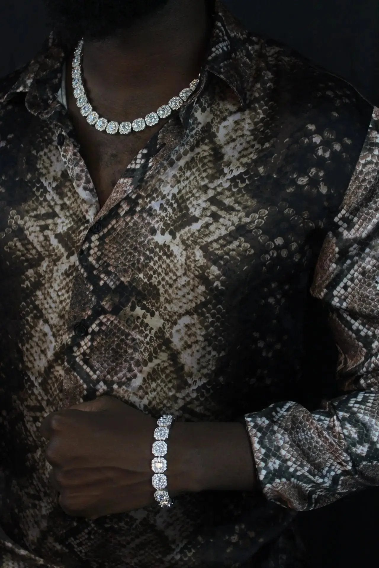 Prince 12mm Clustered Tennis Bracelet White Gold - Stellar Sparque