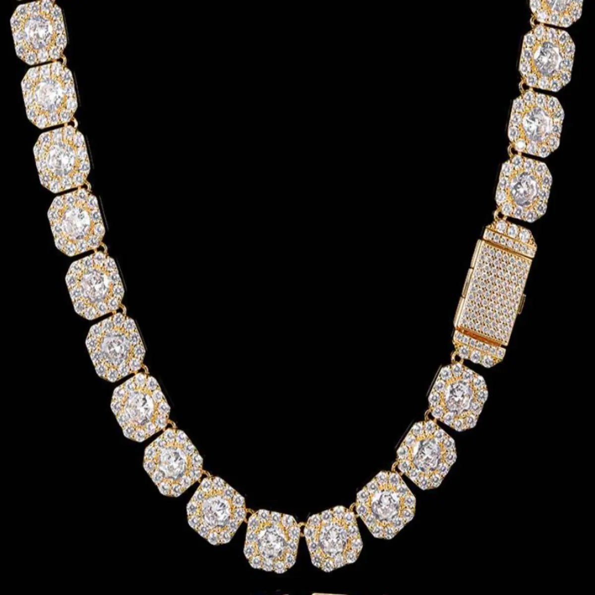Prince 12mm Clustered Tennis Chain Gold - Stellar Sparque