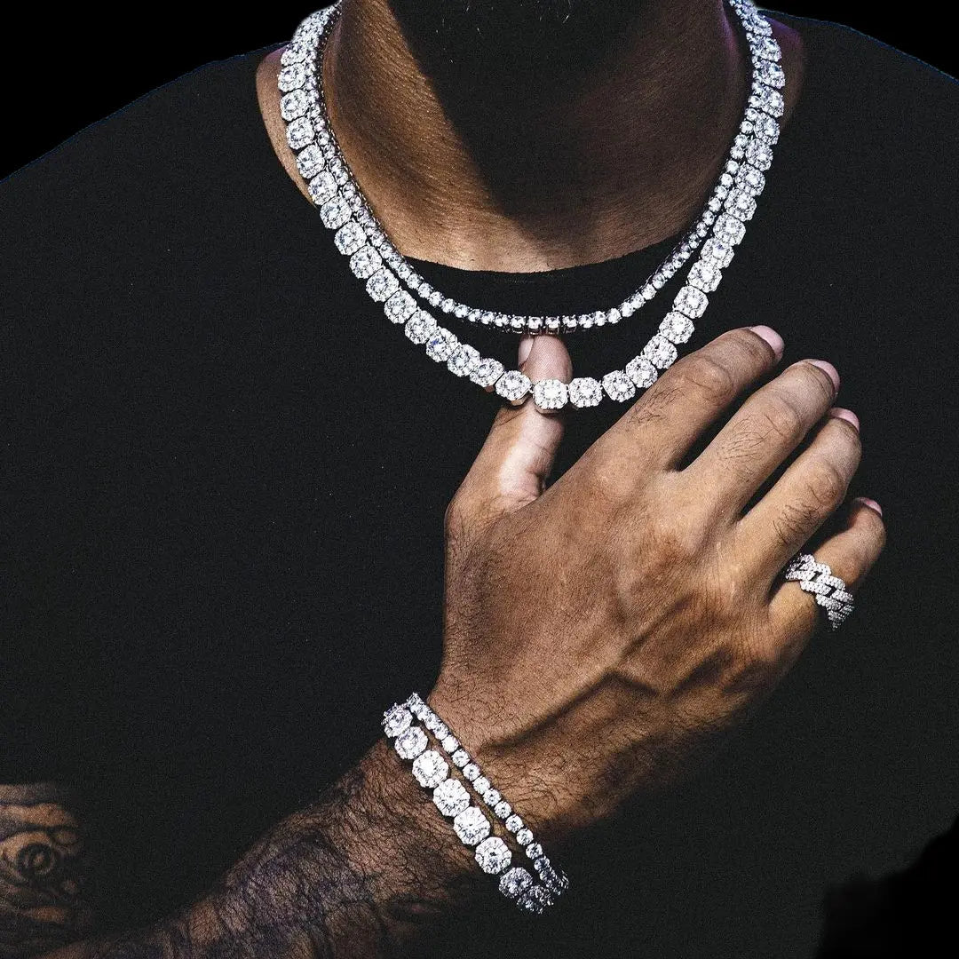 Prince 12mm Clustered Tennis Chain White Gold - Stellar Sparque