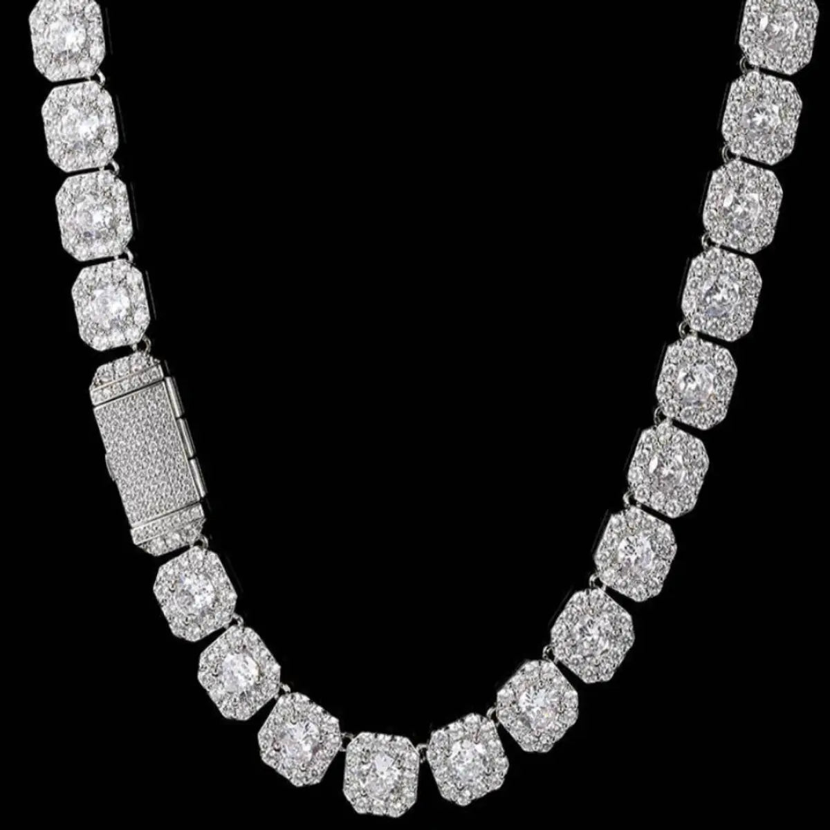 Prince 12mm Clustered Tennis Chain White Gold - Stellar Sparque