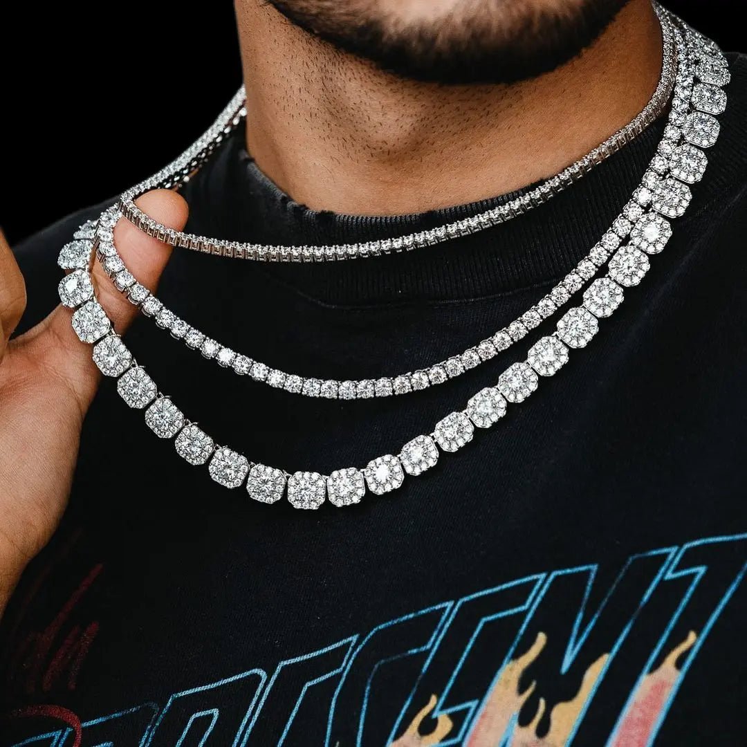 Prince 12mm Clustered Tennis Chain White Gold - Stellar Sparque