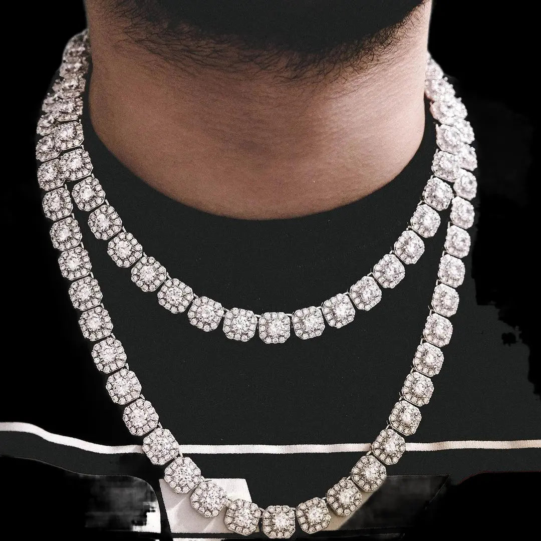 Prince 12mm Clustered Tennis Chain White Gold - Stellar Sparque