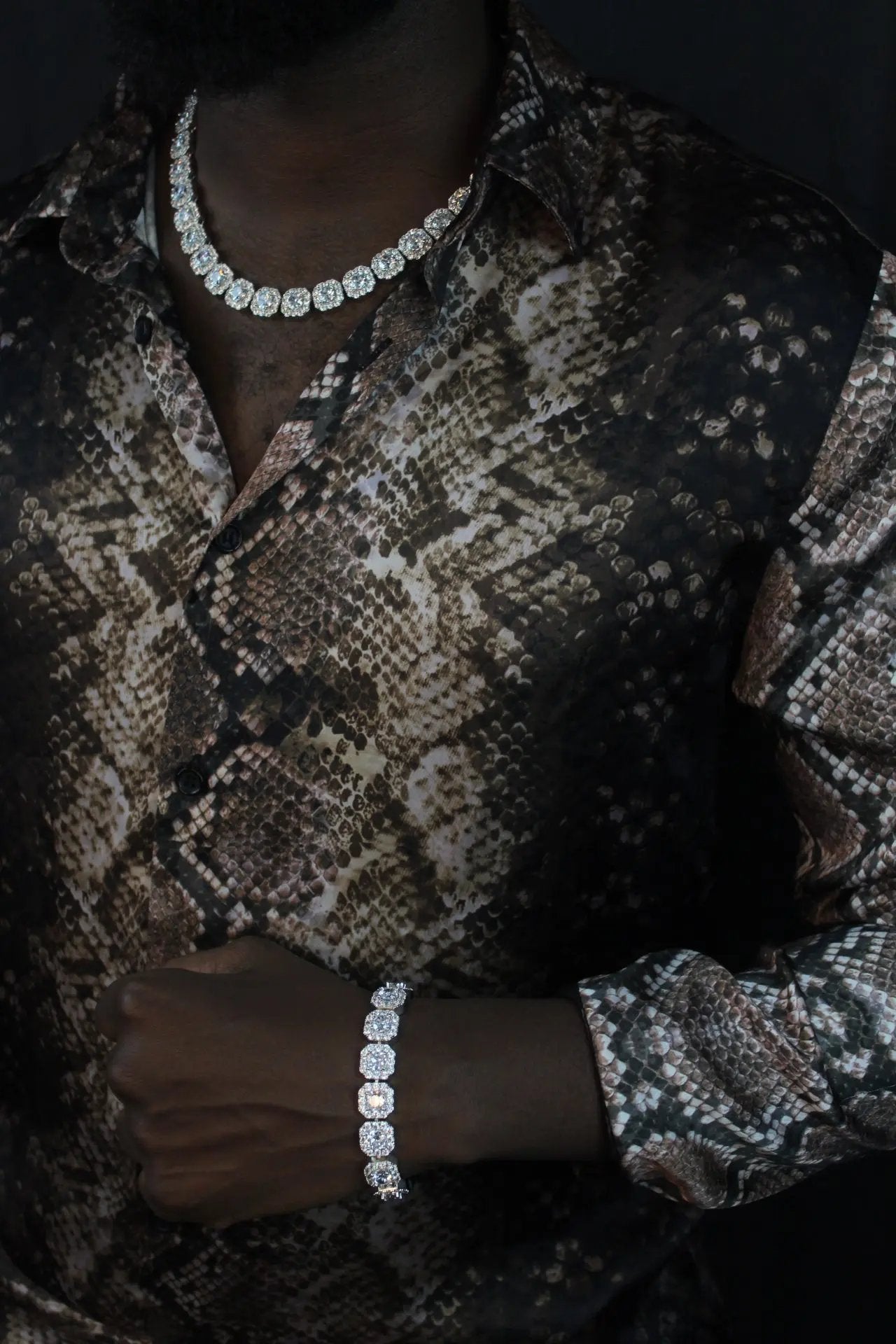 Prince 12mm Clustered Tennis Chain White Gold - Stellar Sparque