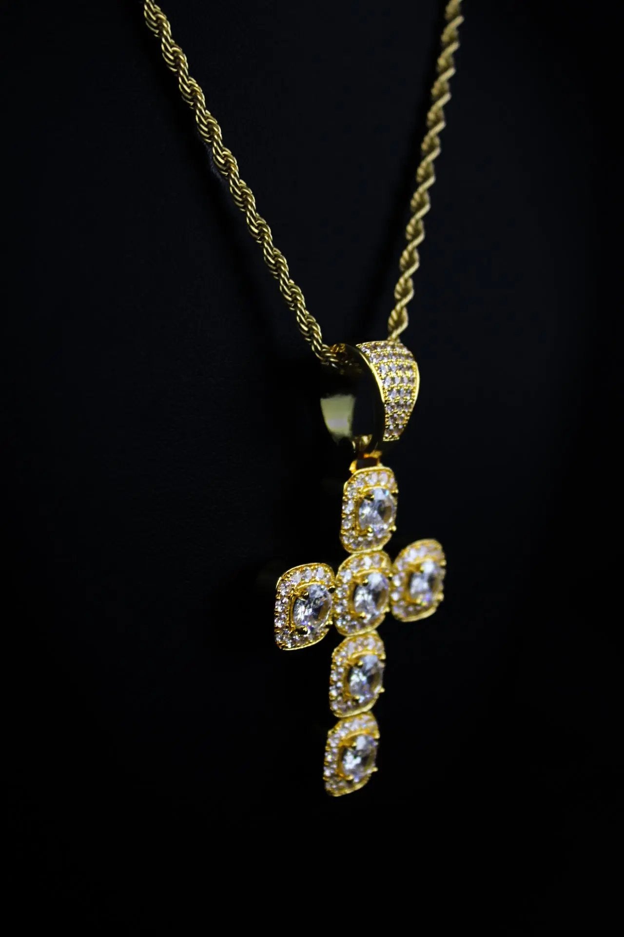 Princess Cross Clustered Tennis Pendant Gold (With chain) - Stellar Sparque