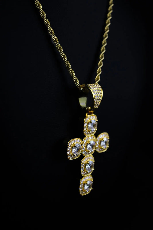 Princess Cross Clustered Tennis Pendant Gold (With chain) - Stellar Sparque