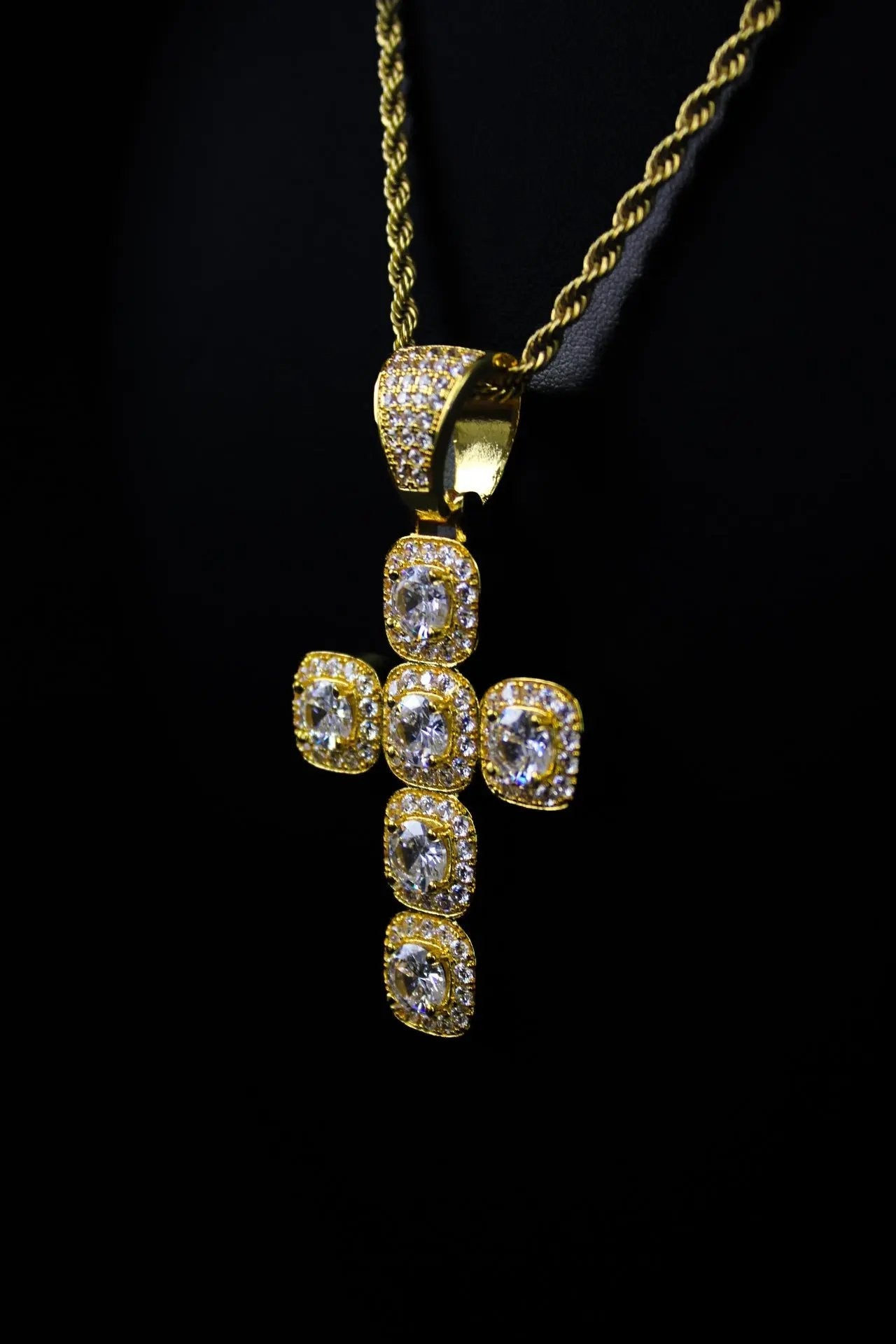 Princess Cross Clustered Tennis Pendant Gold (With chain) - Stellar Sparque