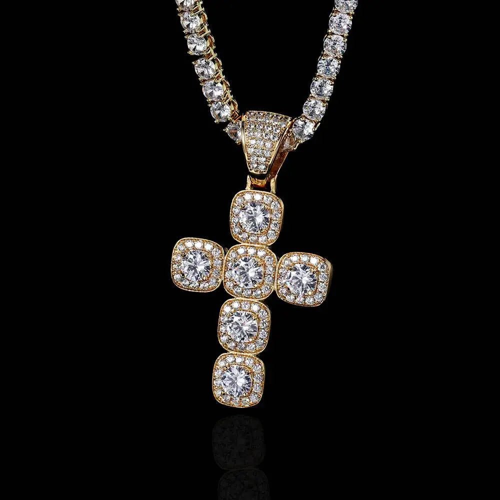 Princess Cross Clustered Tennis Pendant Gold (With chain) - Stellar Sparque