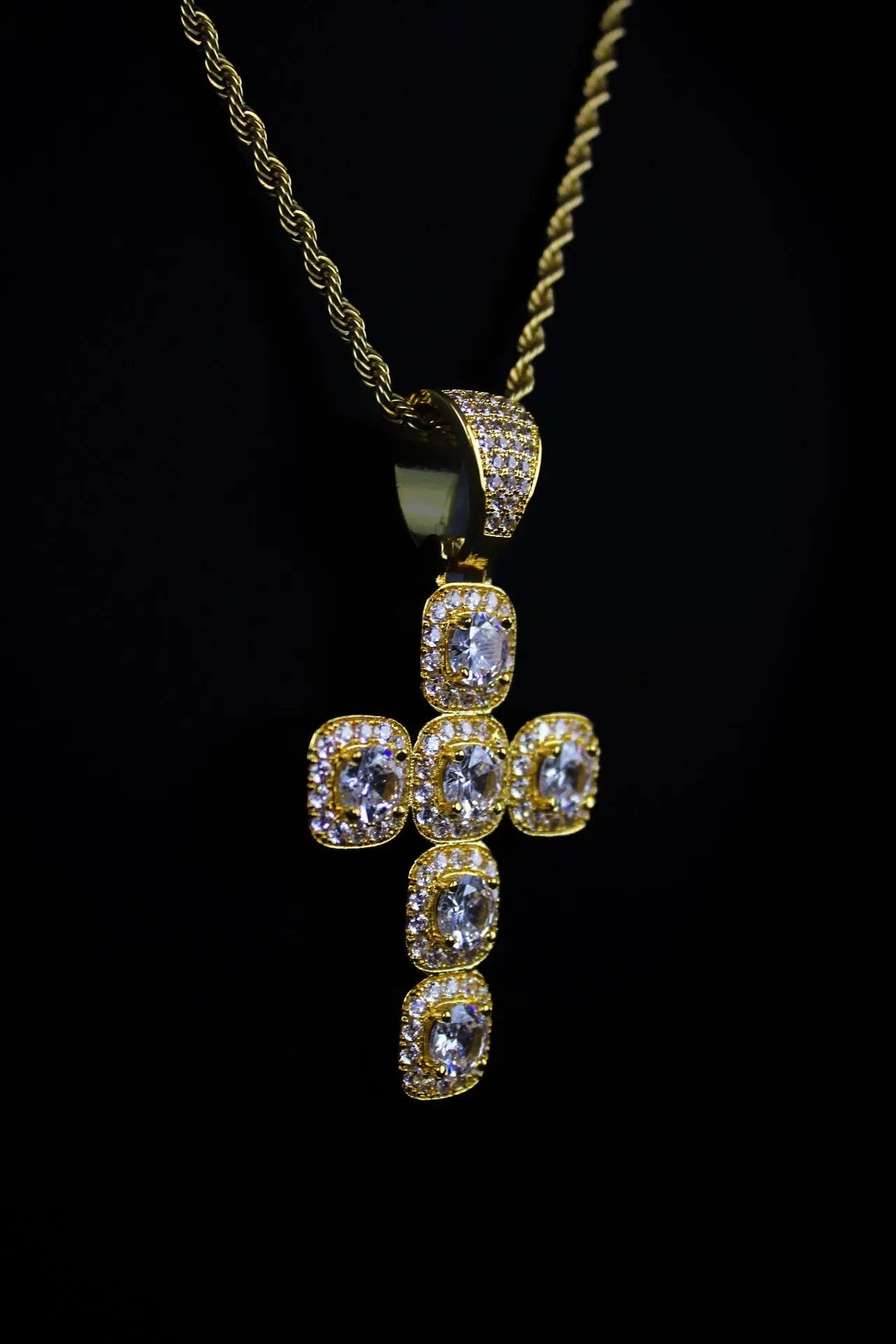 Princess Cross Clustered Tennis Pendant Gold (With chain) - Stellar Sparque