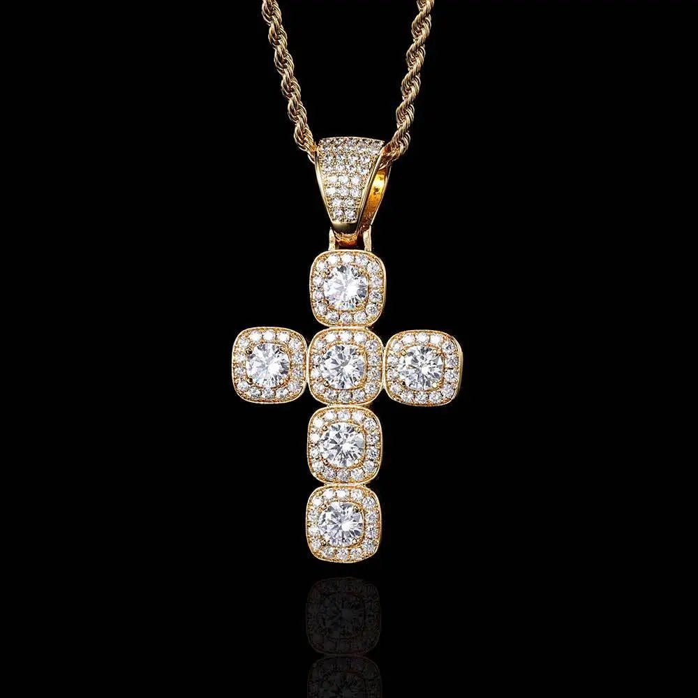 Princess Cross Clustered Tennis Pendant Gold (With chain) - Stellar Sparque