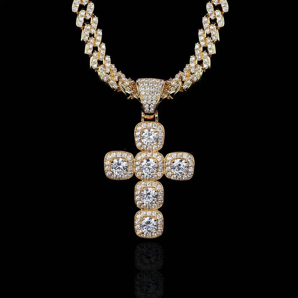 Princess Cross Clustered Tennis Pendant Gold (With chain) - Stellar Sparque