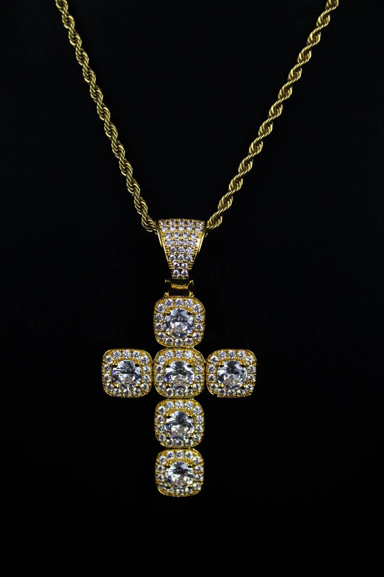 Princess Cross Clustered Tennis Pendant Gold (With chain) - Stellar Sparque