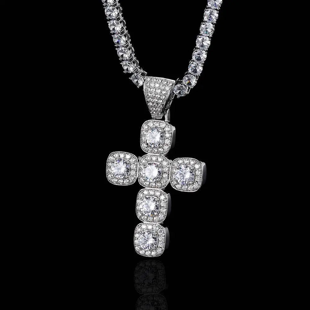 Princess Cross Clustered Tennis Pendant White Gold (With chain) - Stellar Sparque