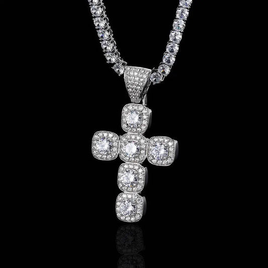 Princess Cross Clustered Tennis Pendant White Gold (With chain) - Stellar Sparque