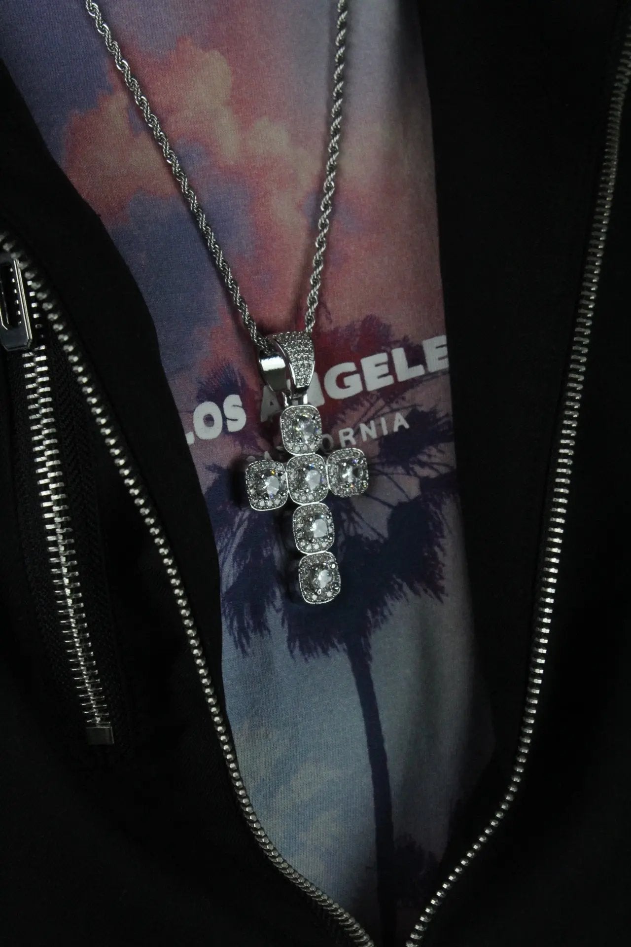 Princess Cross Clustered Tennis Pendant White Gold (With chain) - Stellar Sparque