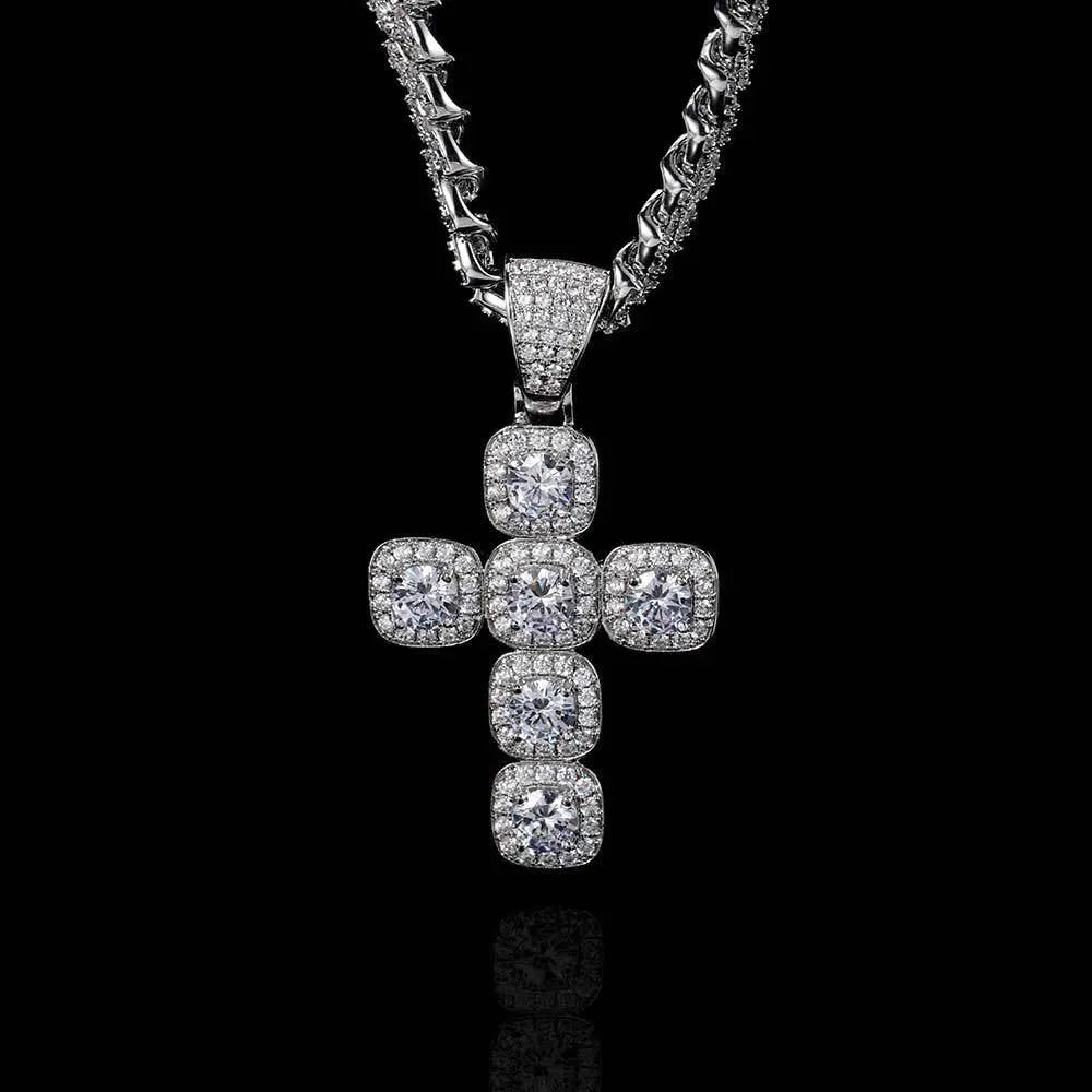 Princess Cross Clustered Tennis Pendant White Gold (With chain) - Stellar Sparque