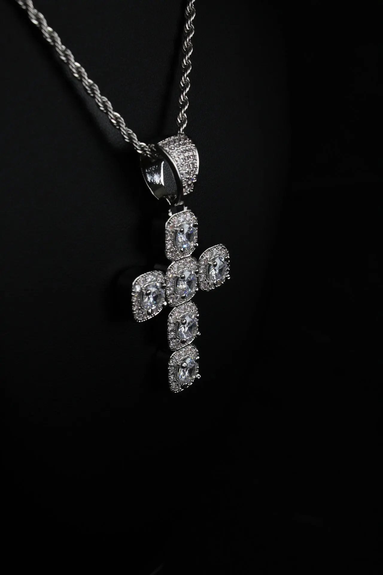 Princess Cross Clustered Tennis Pendant White Gold (With chain) - Stellar Sparque