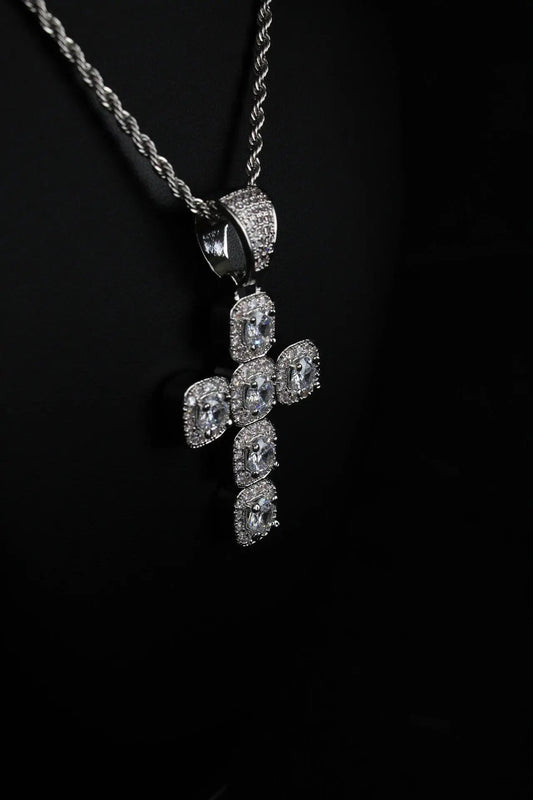 Princess Cross Clustered Tennis Pendant White Gold (With chain) - Stellar Sparque