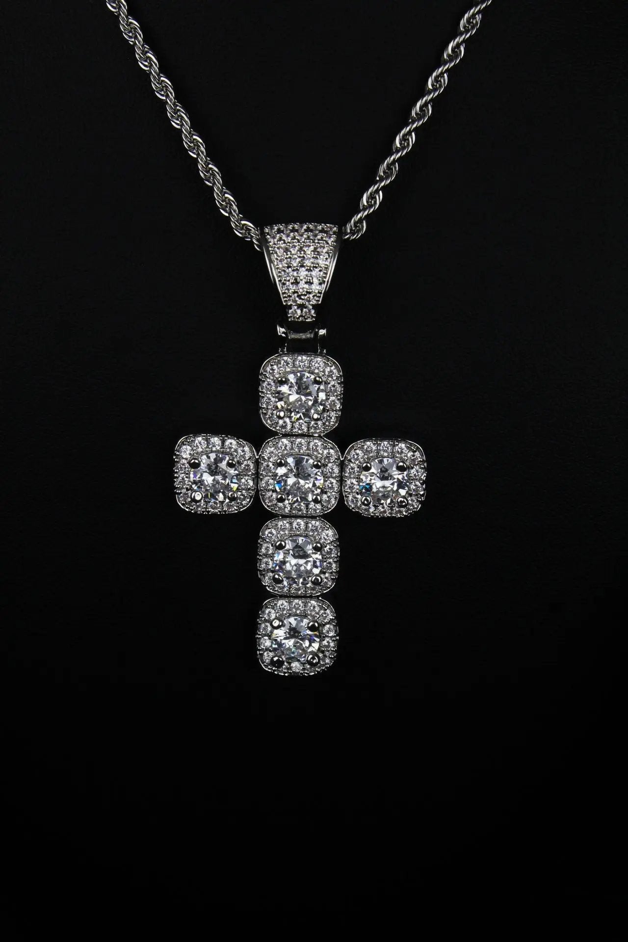 Princess Cross Clustered Tennis Pendant White Gold (With chain) - Stellar Sparque