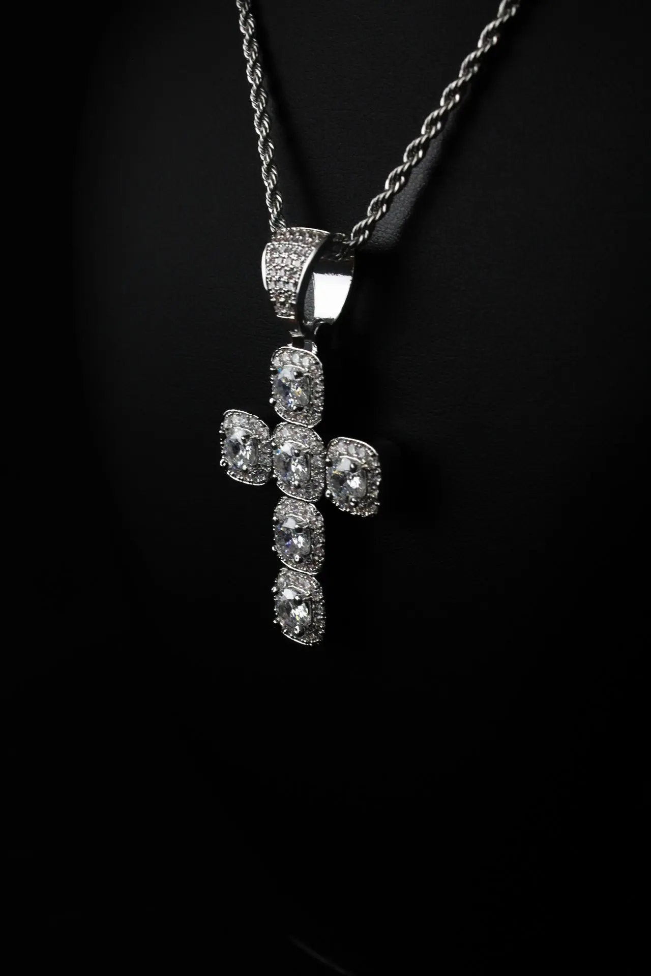 Princess Cross Clustered Tennis Pendant White Gold (With chain) - Stellar Sparque