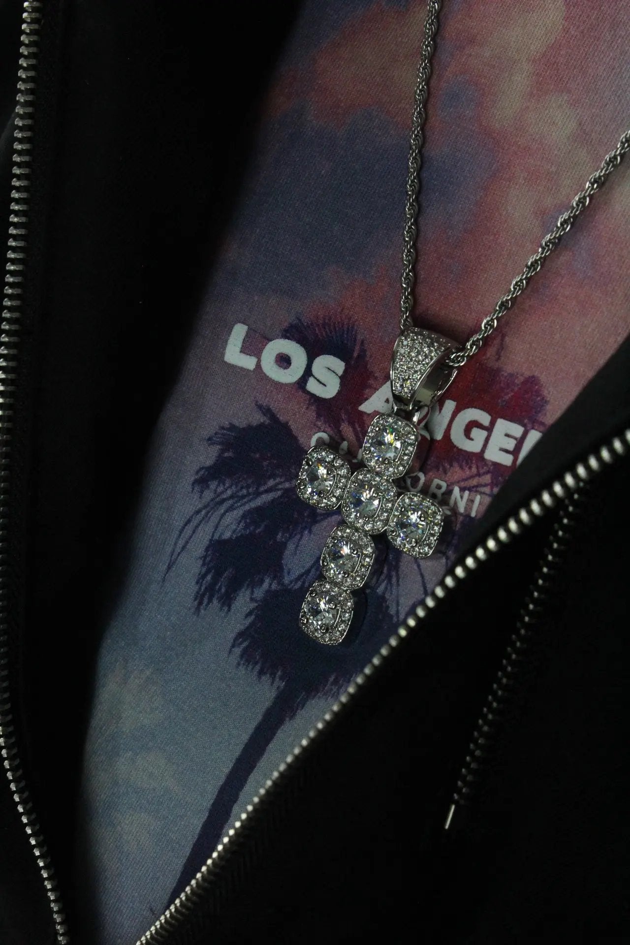 Princess Cross Clustered Tennis Pendant White Gold (With chain) - Stellar Sparque