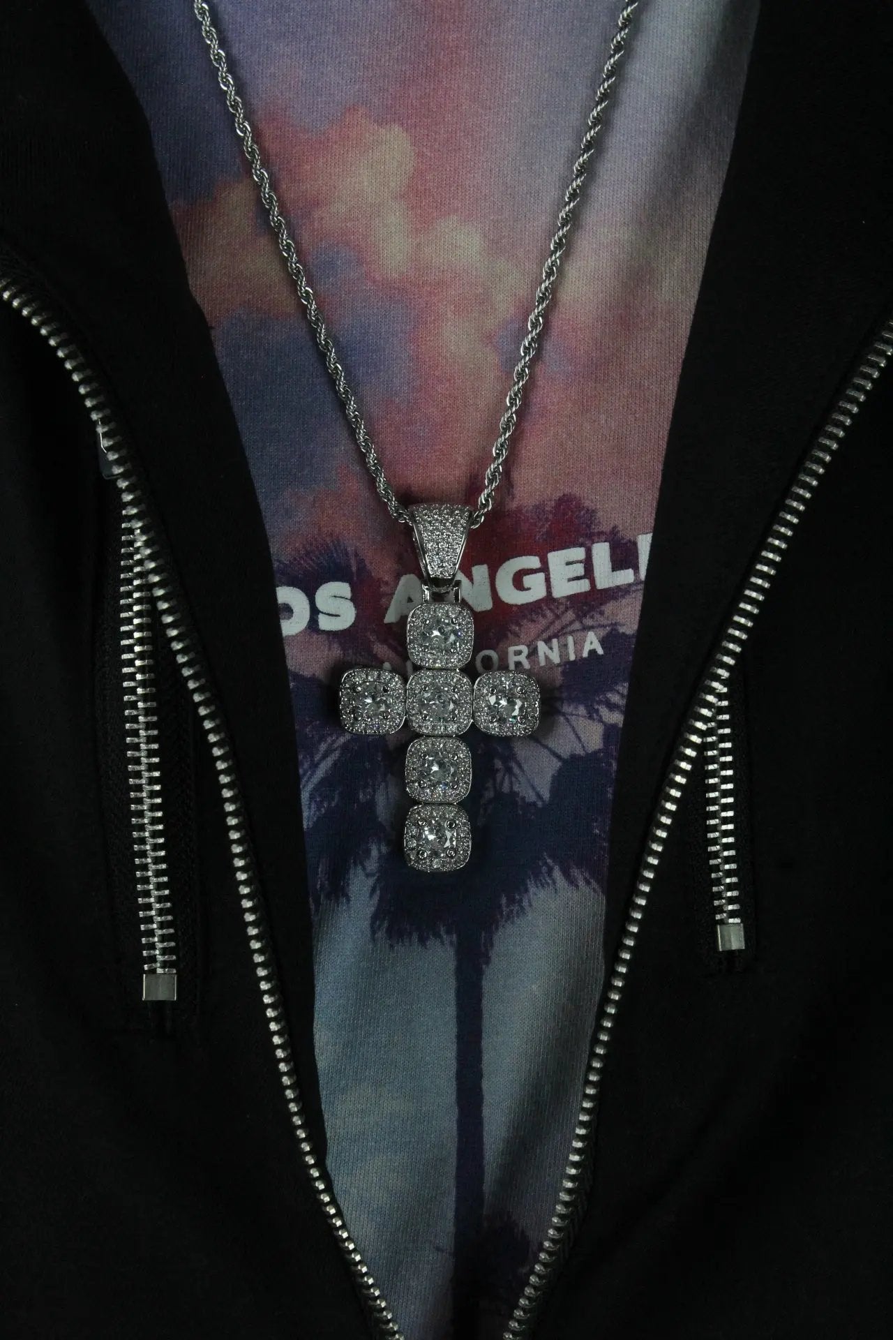 Princess Cross Clustered Tennis Pendant White Gold (With chain) - Stellar Sparque