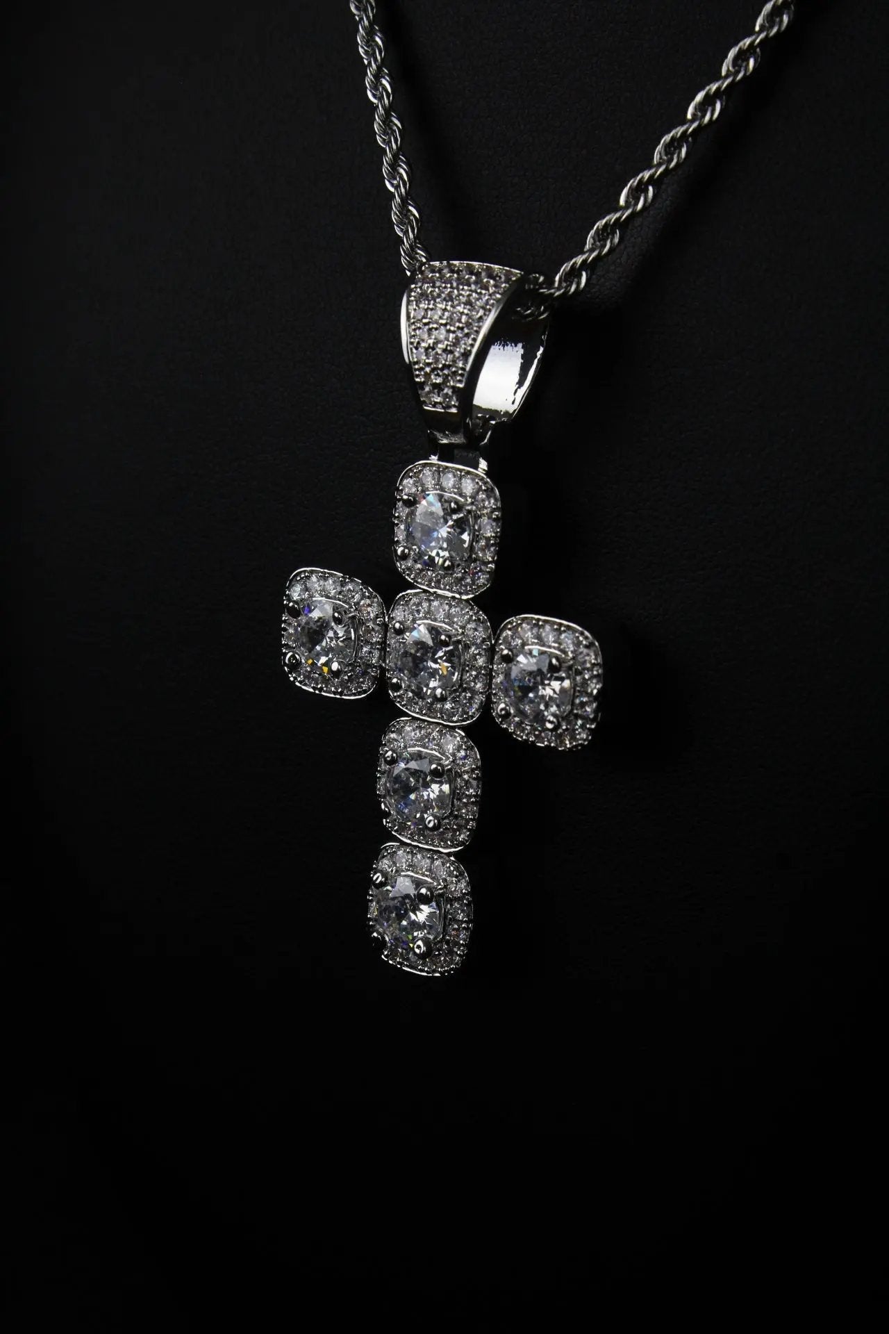 Princess Cross Clustered Tennis Pendant White Gold (With chain) - Stellar Sparque